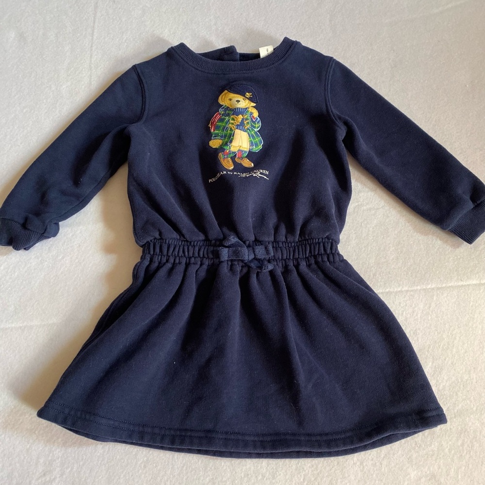 Ralph Lauren Infant Dress 12 months Navy Blue Long Sleeve  Sweat Shirt Dress